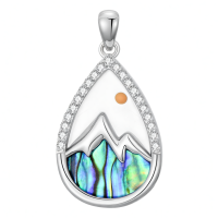 wholesale 925 Sterling Silver Mountain Abalone Shell Pendant Necklace with Cubic Zirconia and Yellow Gold Plated Accents - Christian Faith  for Women-Teardrop Without Chain