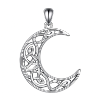 wholesale 925 Sterling Silver Celtic Crescent Moon Pendant Necklace Wholesale Elegant Silver Jewelry For Women Girls-Celtic Moon Necklace Without Chain