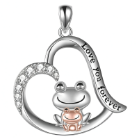 wholesale 925 Sterling Silver Heart Love You Forever Frog Pendant Necklace for Women and Girls-silver-frog necklace Without Chain