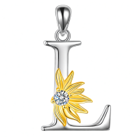 wholesale 18K Gold Plated & CZ Sunflower Initial Necklace - Sterling Silver Pendant, 0.95 Personalized Jewelry Gift for Women, Elegant Rolo Chain-Sunflower L Without Chain