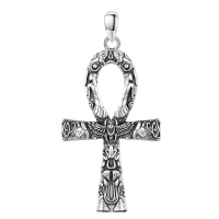 wholesale 925 Sterling Silver Oxidized Egyptian Ankh Cross Scarab Pendant Necklace-Ankh Without Chain