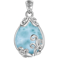 wholesale 925 Sterling Silver Moss Agate Teardrop Pendant Necklace for Women-Larimar Without Chain