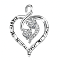 wholesale 925 Sterling Silver Heart Pendant Necklace with Cubic Zirconia and Engraved Message Always My Mother Forever My Friend - Perfect Mothers Day or Birthday Gift for Her-White Without Chain