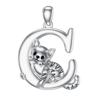 wholesale 925 Sterling Silver Letter E Pendant With Cat Design-C Without Chain