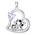 wholesale 925 Sterling Silver Mom Heart Pendant Necklace Wholesale With Yellow Amber And Tulip Design-0-155