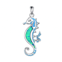 wholesale 925 Sterling Silver Blue Opal Sea Horse Pendant Necklace for Women Girls -Seahorse Necklace Without Chain