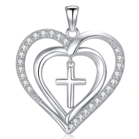 wholesale 925 Sterling Silver Heart with Cross Pendant Necklace for Women and Men - Religious-C-Heart Cross Without Chain