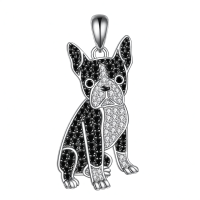 wholesale 925 Sterling Silver French Bulldog Pendant Necklace Wholesale With Black White Stones-Boston Terrier Without Chain