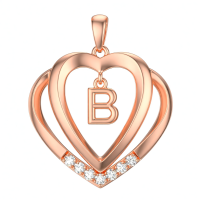 wholesale 925 Sterling Silver Moissanite Heart Initial Pendant Necklace for Her-Rose Gold - B Initial Without Chain