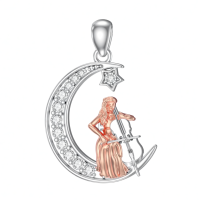 wholesale 925 Sterling Silver Crescent Moon & Star with Cellist Pendant Necklace - Musical Instrument Themed Jewelry for Women-Cello Without Chain