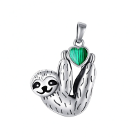 wholesale 925 Sterling Silver Sloth Pendant Necklace Wholesale Hanging On Chain-malachite sloth Without Chain