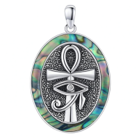 wholesale 925 Sterling Silver Oval Abalone Shell Black Onyx Turquoise Malachite Snake Ankh Eye Of Horus Pendant Necklace  for Women Men 45cm Chain Length-No Customized Engraving Without Chain