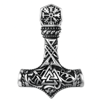 wholesale Silver Plated Copper Oxidized Black Viking Thor Hammer Mjolnir Pendant Necklace-Silver Without Chain