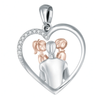 wholesale 925 Sterling Silver Heart Pendant with Family Figure Design - Father & Daughter Necklace Gift for Mom-06-Father Daughter Son Necklace Without Chain