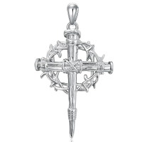 wholesale 925 Sterling Silver & Gold-Plated Antler Design Christian Cross Necklace on  (24)-Silver Without Chain
