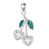 wholesale 925 Sterling Silver Heart-Shaped Crystal Fruit Charm Necklace with Green Leaves and Chain for Women Girls s-Moissanite Cherry Without Chain
