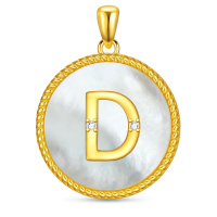 wholesale Gold 925 Sterling Silver Mother of Pearl Initial D Pendant Necklace for Women-Letter D Without Chain