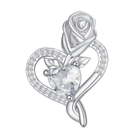 wholesale 925 Sterling Silver Birthstone Heart Pendant Necklace for Women-04-Apr Without Chain