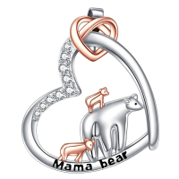 wholesale 925 Sterling Silver Mama Bear Pendant With Rose Gold And Diamonds-Bear Without Chain