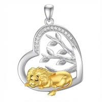 wholesale 925 Sterling Silver Sleeping Lion Heart Pendant Necklace-Lion Without Chain