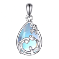 wholesale 925 Sterling Silver Teardrop Shape Opalite Stone Pendant Necklaces for Women Mothers Day Gifts-Family Necklace Without Chain