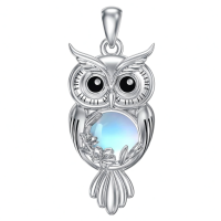 wholesale 925 Sterling Silver Blue Moonstone Owl Pendant Necklace with Chain-Owl Moonstone Without Chain