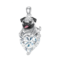 wholesale 925 Sterling Silver Happy Hugging Dog Heart Shape Blue Crystals Pendant Necklace-04-Apri-White Without Chain