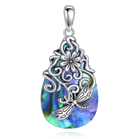 wholesale 925 Sterling Silver Dragonfly Pendant with Labradorite Stone Chain Necklace for Women 45cm Length-Abalone-Dragonfly Without Chain