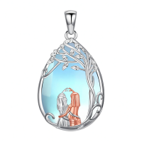wholesale 925 Sterling Silver Tree Of Life Heart-shaped Pendant With Couple Motif And Blue Gradient Background-Sister 2-Tree of Life Without Chain