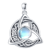 wholesale 925 Sterling Silver Celtic Moonstone Triquetra Trinity Knot Pendant Necklace for Women and Men-C-Celtic Moonstone Necklace Without Chain