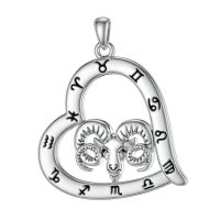 wholesale 925 Sterling Silver Zodiac Necklace with 12 Constellations Horoscope Heart Pendant for Women-01-Aries Necklace(03.21-04.19)-01-Aries Necklace(03.21-04.19) Without Chain