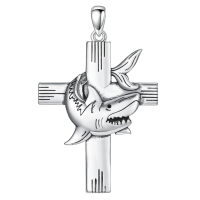 wholesale 925 Sterling Silver Shark on Cross Pendant Necklace for Women and Men - Religious  for Christmas & Birthdays-02-Shark Without Chain