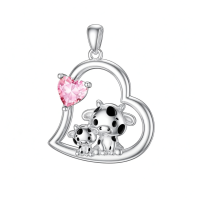 wholesale 925 Sterling Silver Mom Heart Shape Animal Pendant Necklaces for Women Girls Family Love Gift-05-10-Cow-October Without Chain