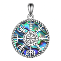 wholesale 925 Sterling Silver Viking Vegvisir Rune Compass Abalone Shell Pendant Necklace-viking compass-1 Without Chain