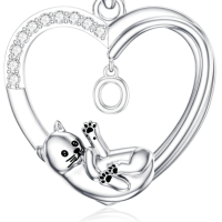 wholesale 925 Sterling Silver Stone Cat Heart Necklace w Initial 26 Alphabets Gift-O Without Chain