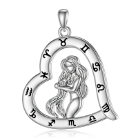 wholesale 925 Sterling Silver Zodiac Necklace with 12 Constellations Horoscope Heart Pendant for Women-01-Virgo Necklace(08.23-09.22)-01-Virgo Necklace(08.23-09.22) Without Chain