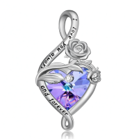 wholesale 925 Sterling Silver Heart Pendant Necklace Wholesale With Purple Gemstone-June-Rose Without Chain