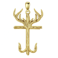 wholesale 925 Sterling Silver Antler Cross Pendant Necklace-02-Gold Cross Hook Necklace Without Chain