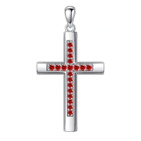 wholesale 925 Sterling Silver Birthstone Cross Necklace for Women Men -07-Jul-Ruby Without Chain