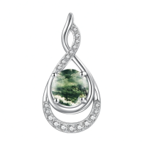 wholesale 925 Sterling Silver Plated White Gold Infinity Necklace with Moss Agate Pendant 18+2 inch Chain Anniversary Birthday Gifts for Her Wife Girlfriend-Moss Agate Without Chain