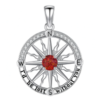 wholesale 925 Sterling Silver Compass Necklace With Red Stone And Engraving-G July Without Chain