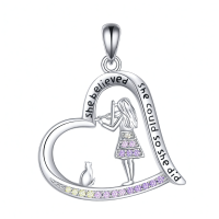 wholesale 925 Sterling Silver Heart-Shaped Pendant with Cat and Girl Charm Necklaces for Women-Violin Without Chain