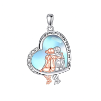 wholesale 925 Sterling Silver Heart Pendant With Sister Hug Design In Soft Blue And Rose Gold-1-Gifts for Sister from Brother Moonstone Without Chain