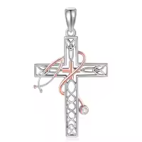 wholesale 925 Sterling Silver and Rose Gold Plated Celtic Knot Cross with Cubic Zirconia Accent Pendant Necklace for Women-Stethoscope Celtic Knot Without Chain