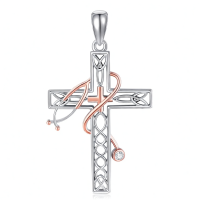 wholesale 925 Sterling Silver Cross Pendant With Rose Gold Accents-Stethoscope Celtic Knot Without Chain
