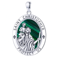 wholesale 925 Sterling Silver Archangel Medals St Pendant Necklace for Men Women-25-St Christopher(oval malachite) Without Chain