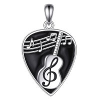 wholesale 925 Sterling Silver Heart-Shaped Music Note & Treble Clef Guitar Pick Necklace for Women and Girls-Guitar Pick 2 Without Chain