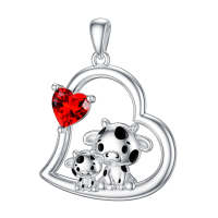 wholesale 925 Sterling Silver Mom Heart Shape Animal Pendant Necklaces for Women Girls Family Love Gift-05-01-Cow-January Without Chain