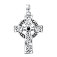 wholesale 925 Sterling Silver Celtic Knot Cross Pendant with Black Onyx Gemstone Norse Valknut Amulet Necklace for Men & Women -Celtic Cross Without Chain