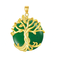 wholesale 925 Sterling Silver Tree Of Life Pendant Necklace Wholesale With Green Gemstone-1A-Tree of Life-Gold-Green Jade-1A-Tree of Life-Gold-Green Jade Without Chain